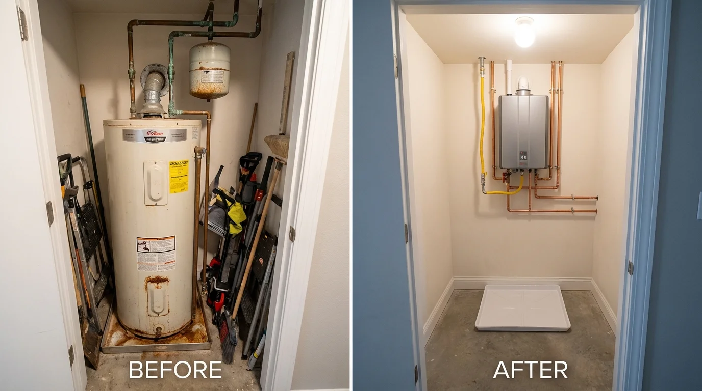 Tank water heater versus wall-mounted tankless unit comparison for Folcroft, PA homeowners