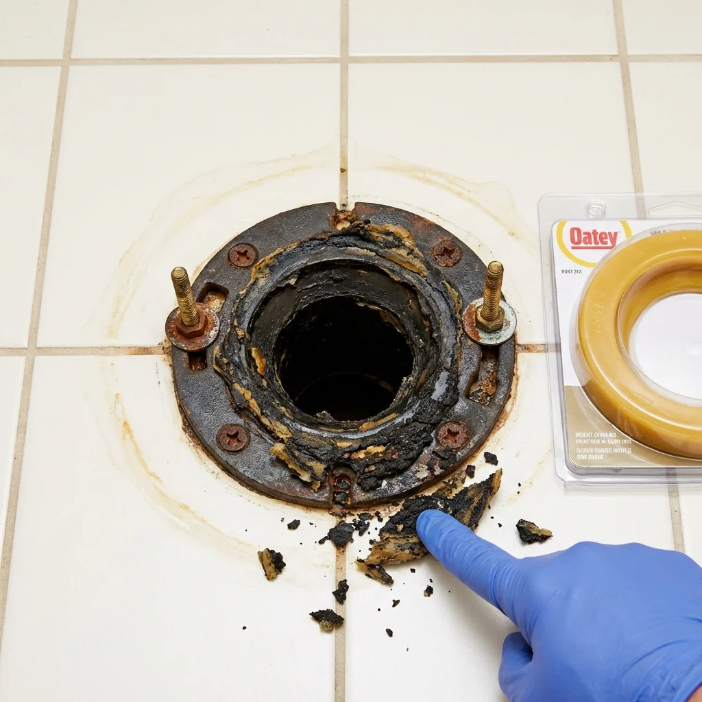 Failed wax ring showing water seepage at the base of a toilet in a Folcroft, PA home
