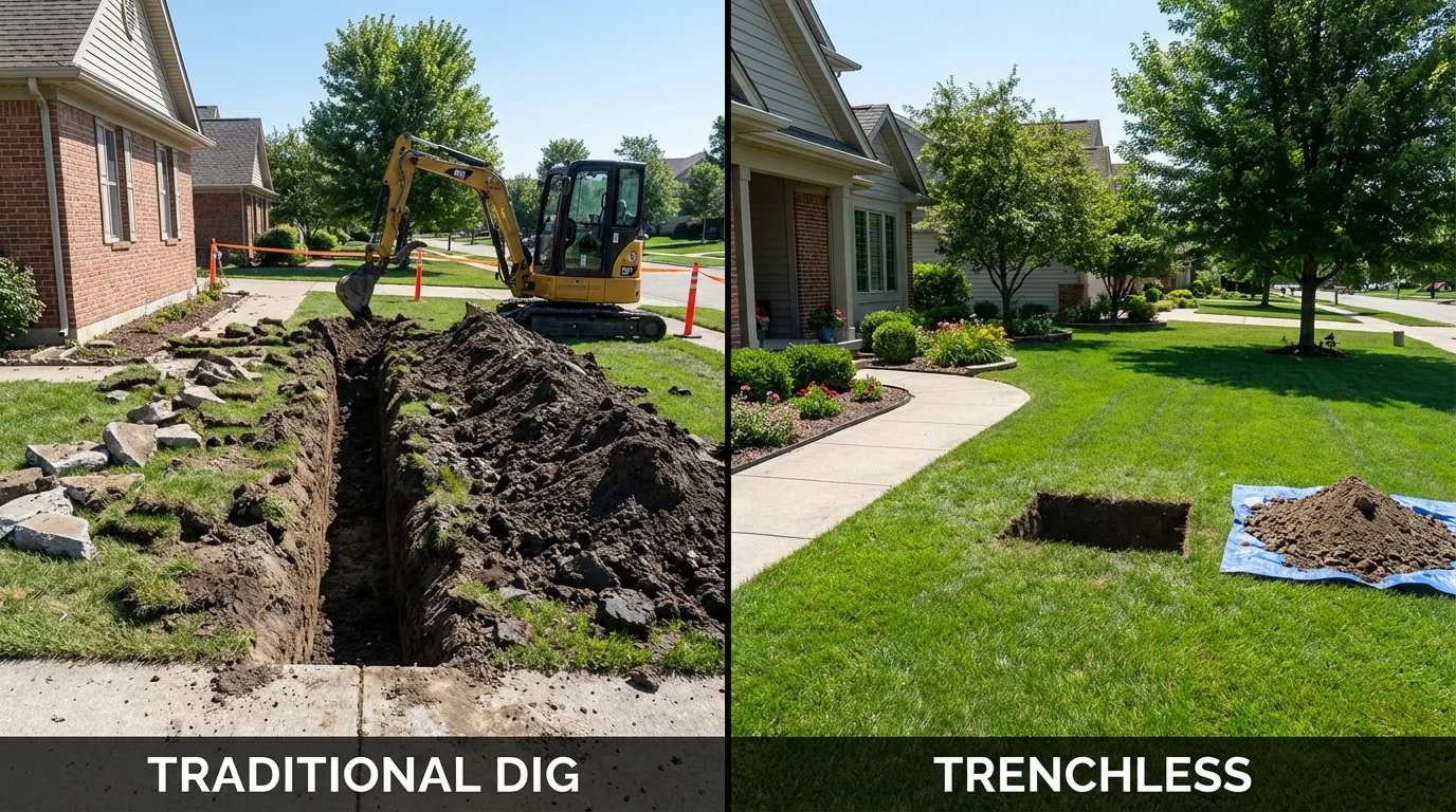 Trenchless sewer repair with minimal yard damage versus traditional excavation in Folcroft, PA